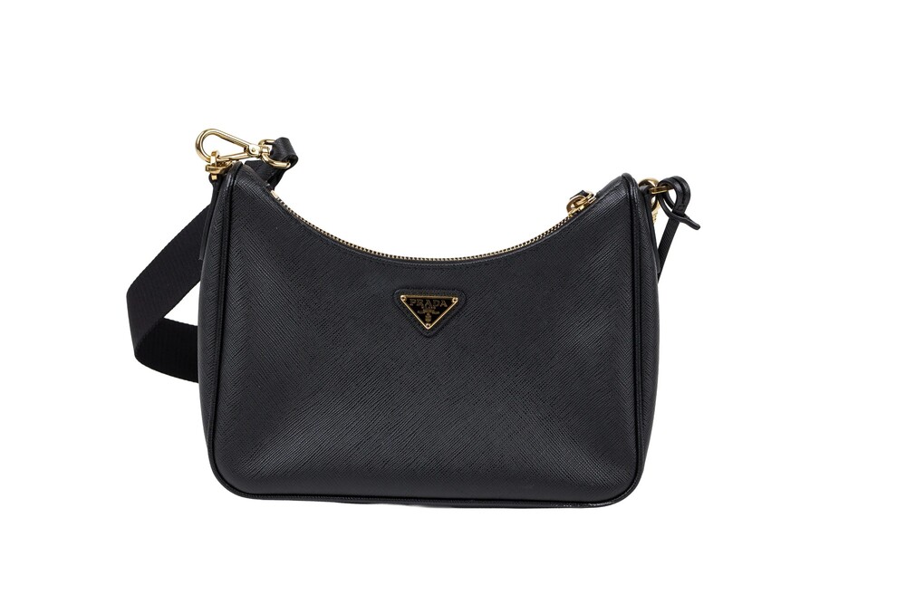 Prada Black Re-Edition 2005 Shoulder Bag Saffiano Leather Gold Hardware
